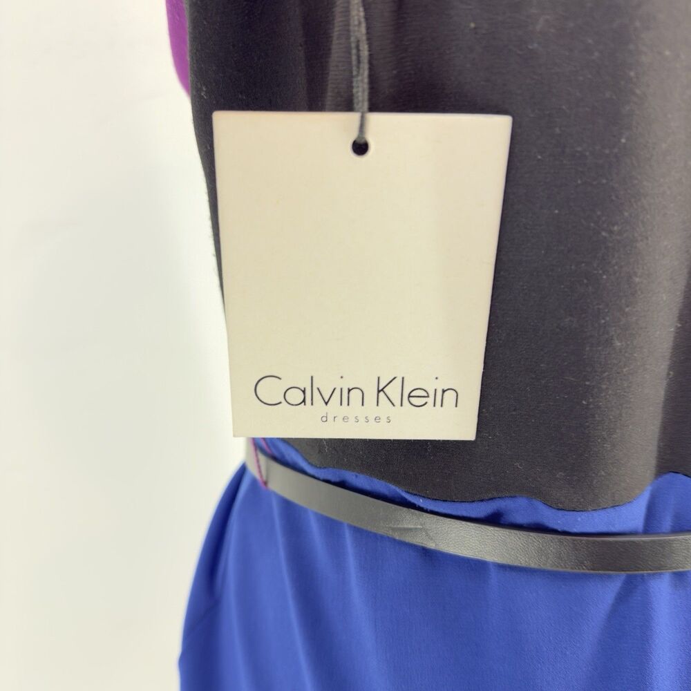 NEW CALVIN KLEIN Size 6 Sheath Dress Purple Black Blue Color Block Sleeveless - Picture 5 of 14